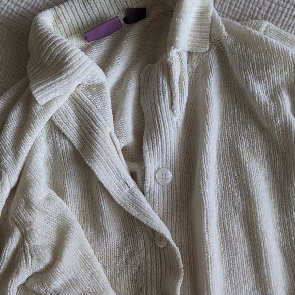 Vintage Oat Chenille Collared Cardigan - Picture 2 of 2